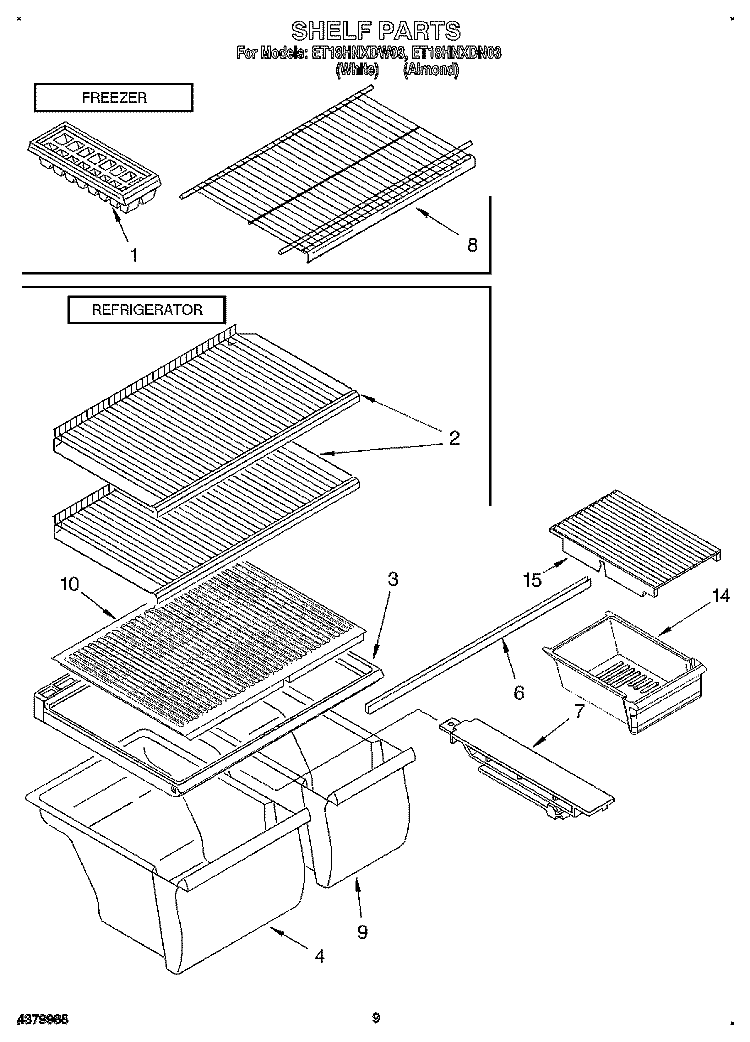 SHELF, LIT/OPTIONAL Diagram and Parts List for ET18HNXDW03  Whirlpool Refrigerator