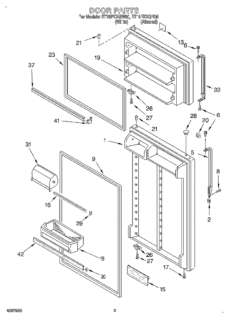 DOOR Diagram and Parts List for ET18PKXGN00  Whirlpool Refrigerator