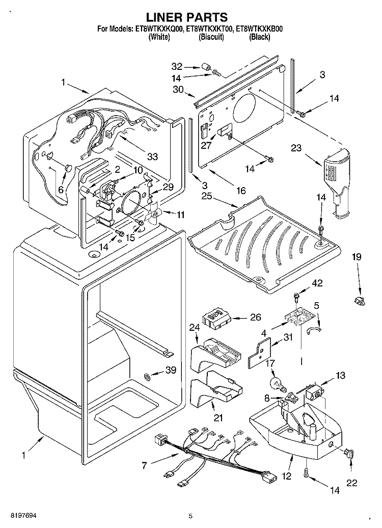 LINER Diagram and Parts List for ET8WTKXKT00  Whirlpool Refrigerator