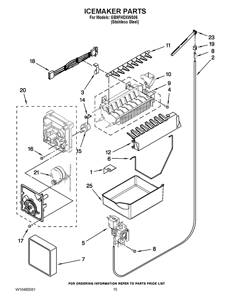 ICEMAKER PARTS Diagram and Parts List for GB9FHDXWS05  Whirlpool Refrigerator