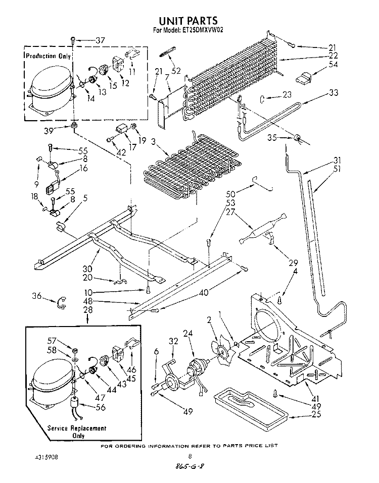 UNIT Diagram and Parts List for ET25DMXVF02  Whirlpool Refrigerator