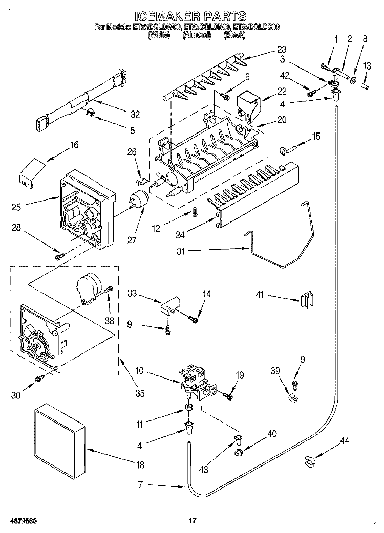 ICEMAKER, LIT/OPTIONAL Diagram and Parts List for ET25DQLDB00  Whirlpool Refrigerator