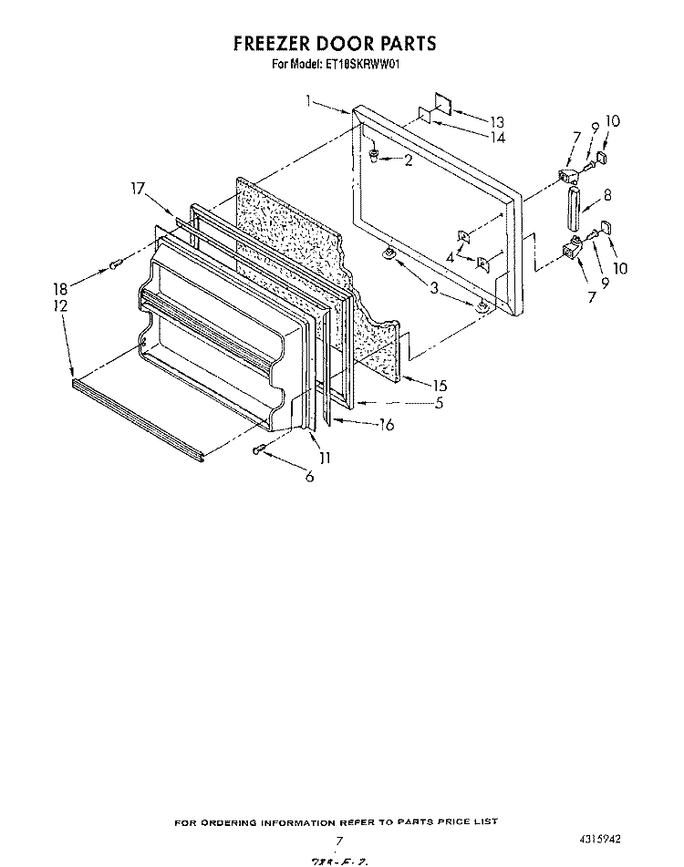 FREEZER DOOR Diagram and Parts List for ET18SKRWN01  Whirlpool Refrigerator