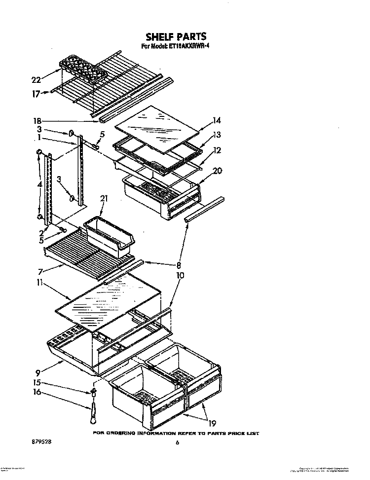 SHELF Diagram and Parts List for ET18AKXRWR4  Whirlpool Refrigerator