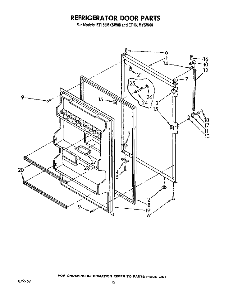 REFRIGERATOR DOOR, LIT/OPTIONAL Diagram and Parts List for ET18JMYSN00  Whirlpool Refrigerator