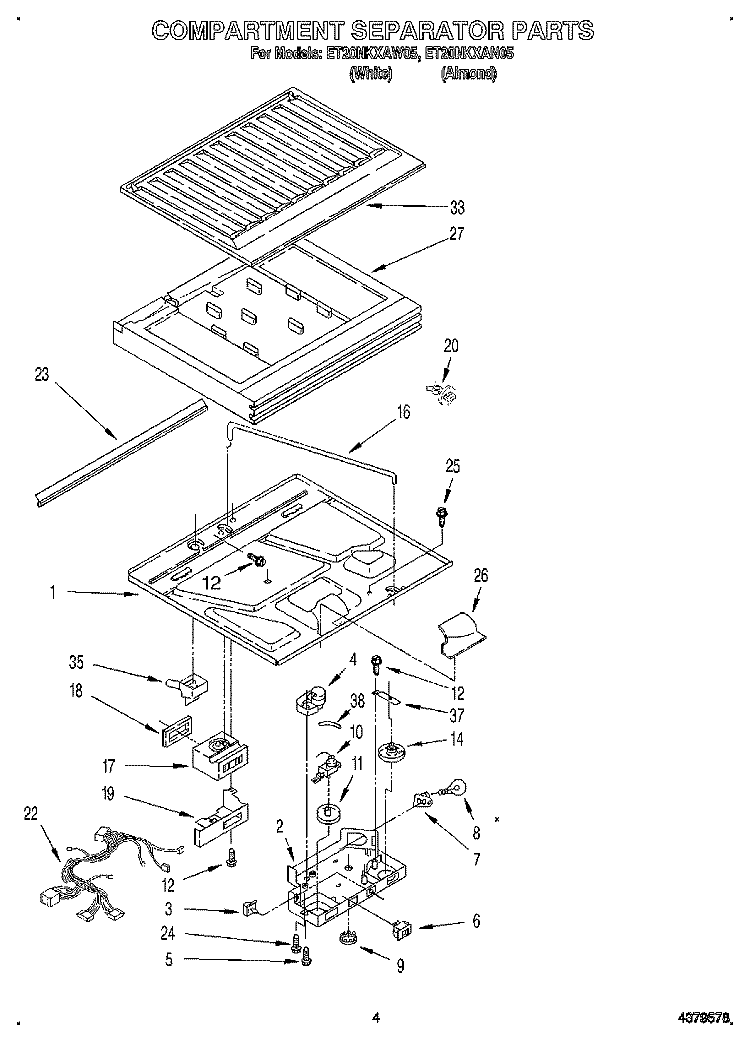 COMPARTMENT SEPARATOR Diagram and Parts List for ET20NKXAW05  Whirlpool Refrigerator
