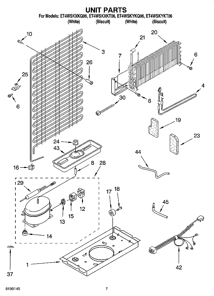 UNIT PARTS Diagram and Parts List for ET4WSKXKQ06  Whirlpool Refrigerator