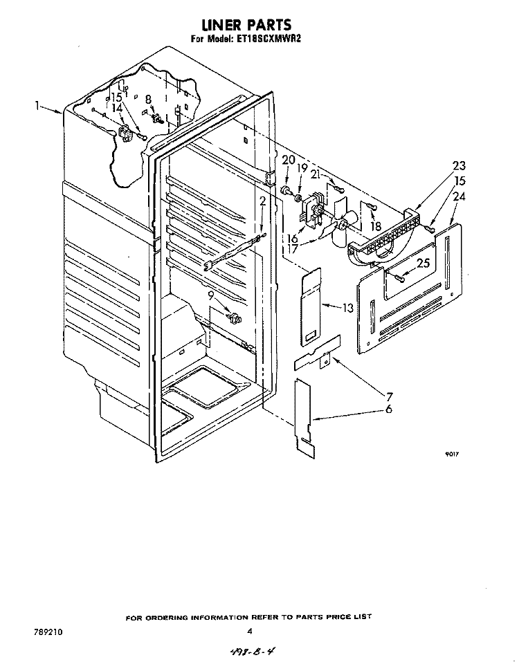 LINER Diagram and Parts List for ET18SCXMWR2  Whirlpool Refrigerator