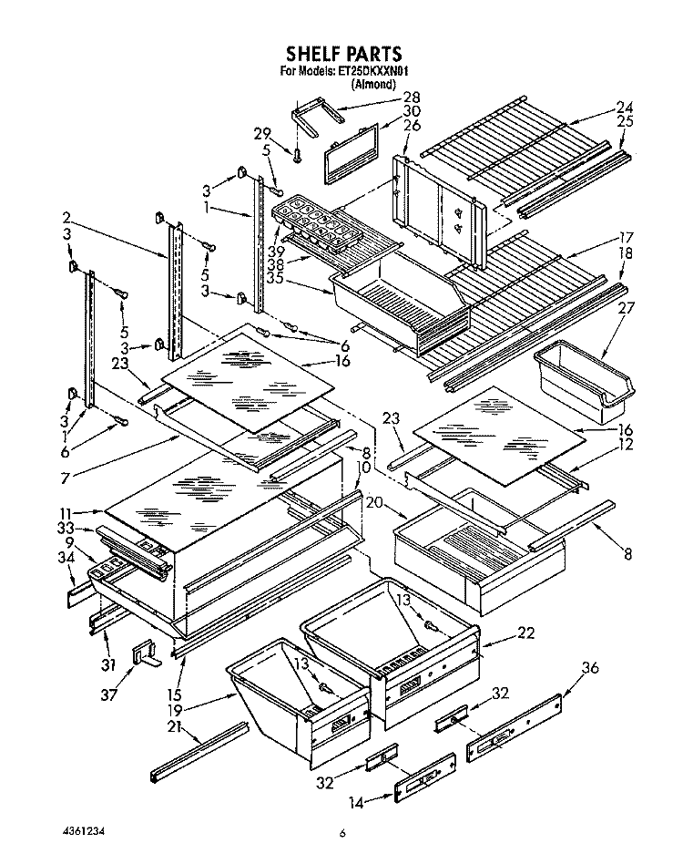 SHELF, LIT/OPTIONAL Diagram and Parts List for ET25DKXXW01  Whirlpool Refrigerator