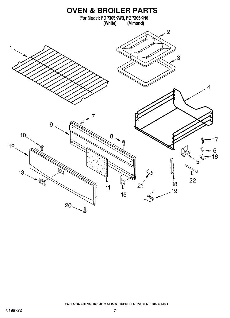 OVEN AND BROILER Diagram and Parts List for  Roper Range