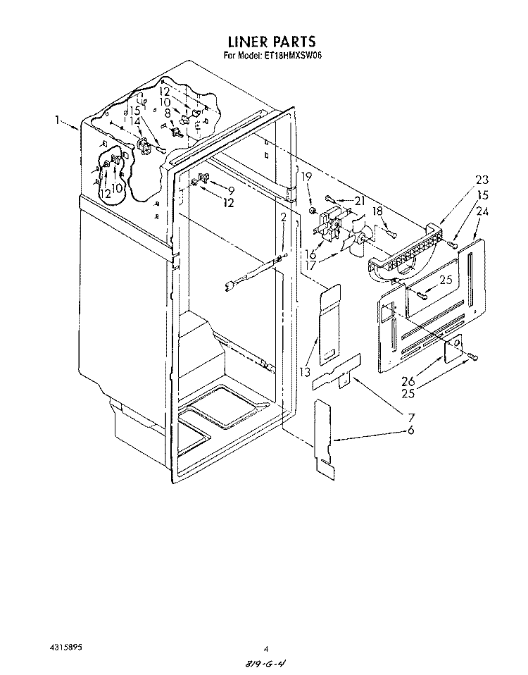 LINER Diagram and Parts List for ET18HMXSW06  Whirlpool Refrigerator