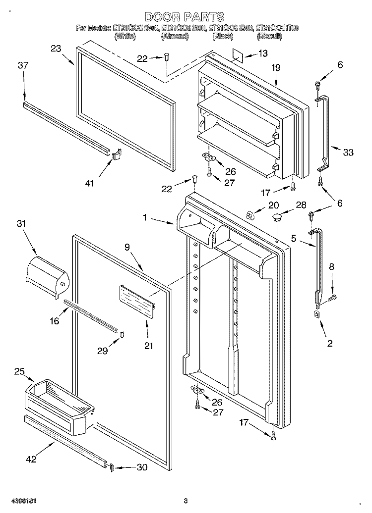 DOOR Diagram and Parts List for ET21CKXHB00  Whirlpool Refrigerator