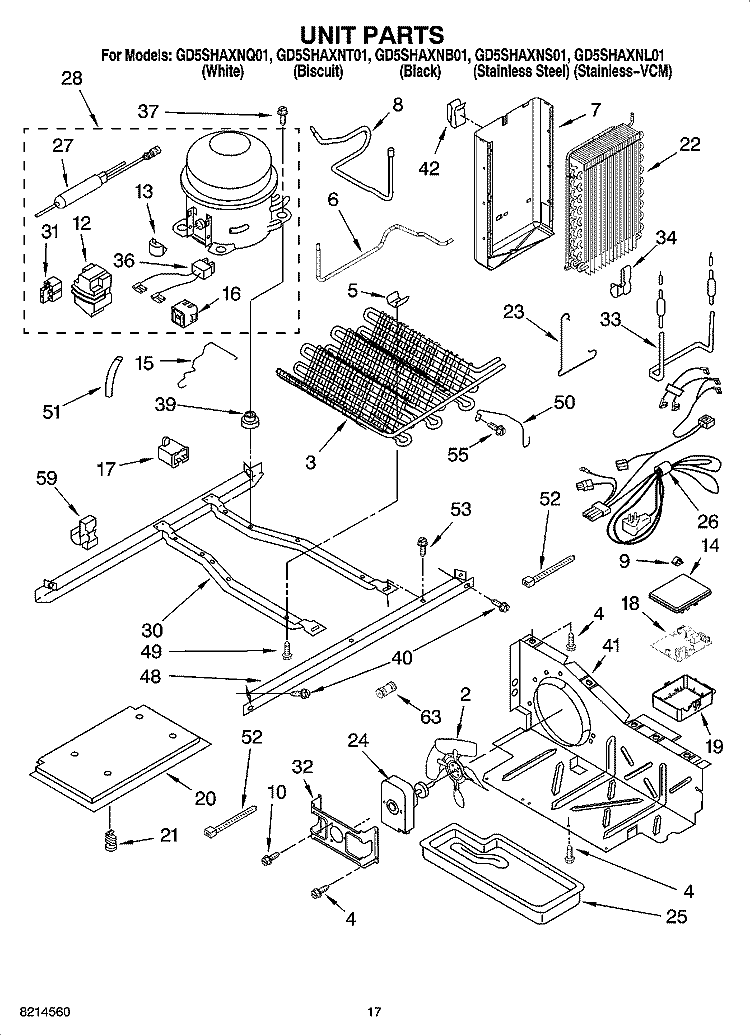 UNIT PARTS Diagram and Parts List for GD5SHAXNT01  Whirlpool Refrigerator
