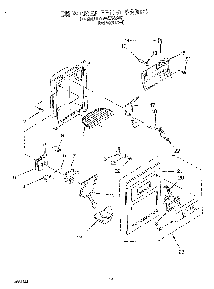 DISPENSER FRONT Diagram and Parts List for GD22SFXHS02  Whirlpool Refrigerator