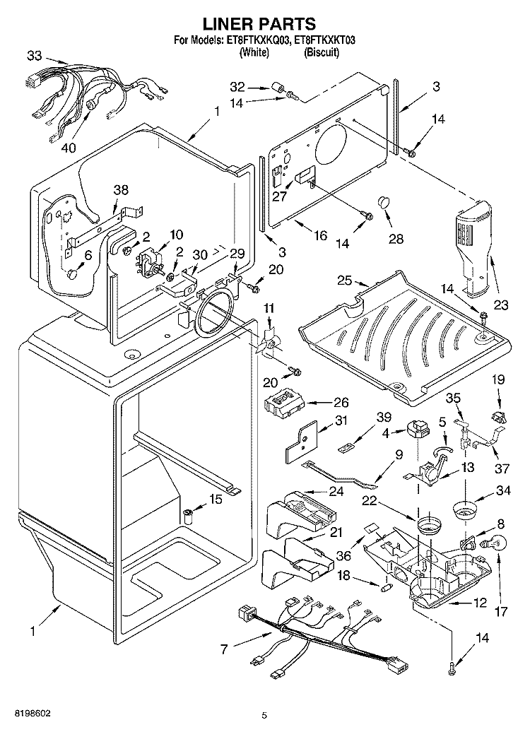 LINER PARTS Diagram and Parts List for ET8FTKXKT03  Whirlpool Refrigerator