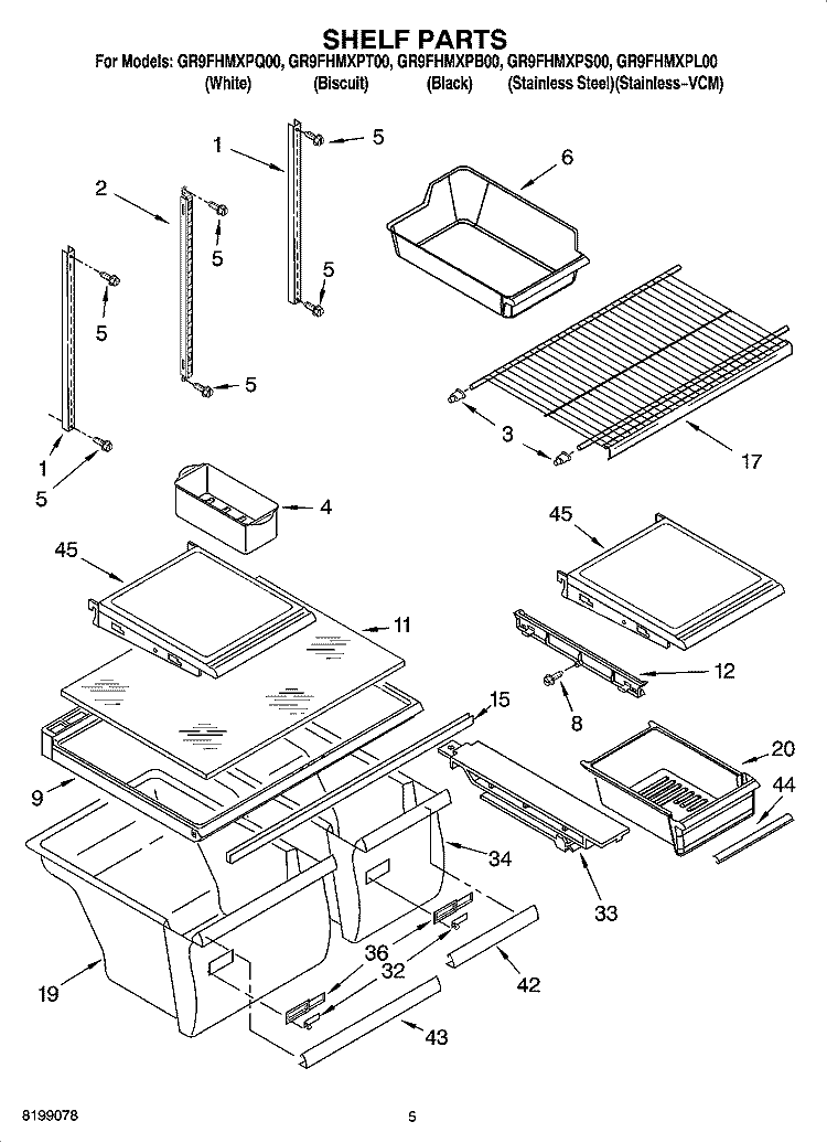 SHELF PARTS Diagram and Parts List for GR9FHMXPL00  Whirlpool Refrigerator