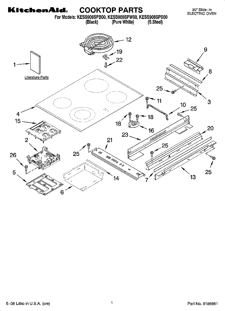 COOKTOP PARTS Diagram and Parts List for  KitchenAid Range