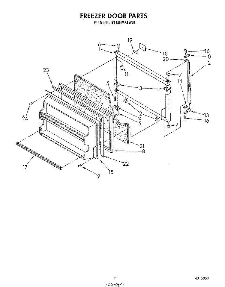 FREEZER DOOR Diagram and Parts List for ET18HMXTN01  Whirlpool Refrigerator
