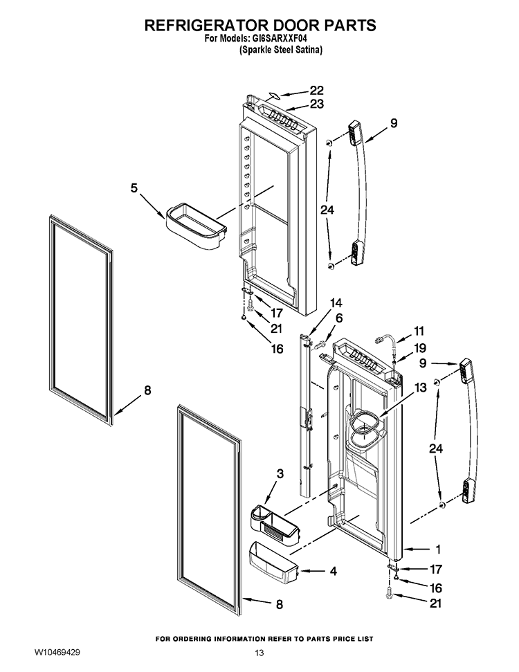 REFRIGERATOR DOOR PARTS Diagram and Parts List for GI6SARXXF04  Whirlpool Refrigerator