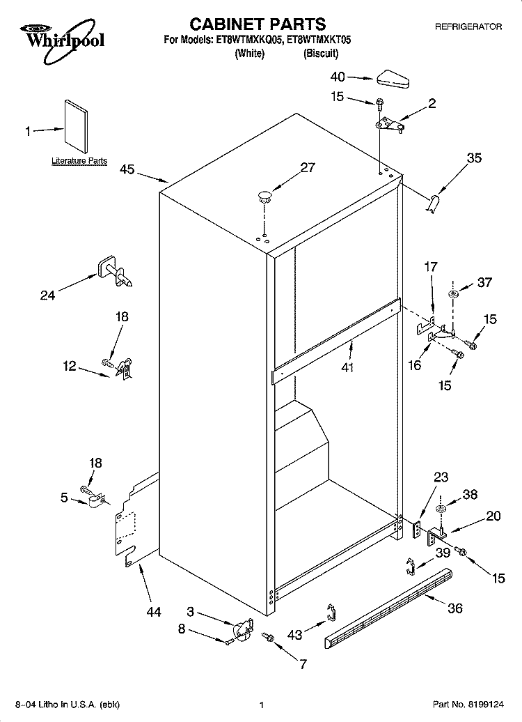 CABINET PARTS Diagram and Parts List for ET8WTMXKQ05  Whirlpool Refrigerator