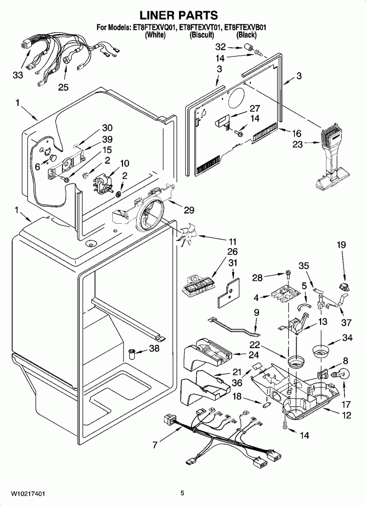 LINER PARTS Diagram and Parts List for ET8FTEXVB01  Whirlpool Refrigerator