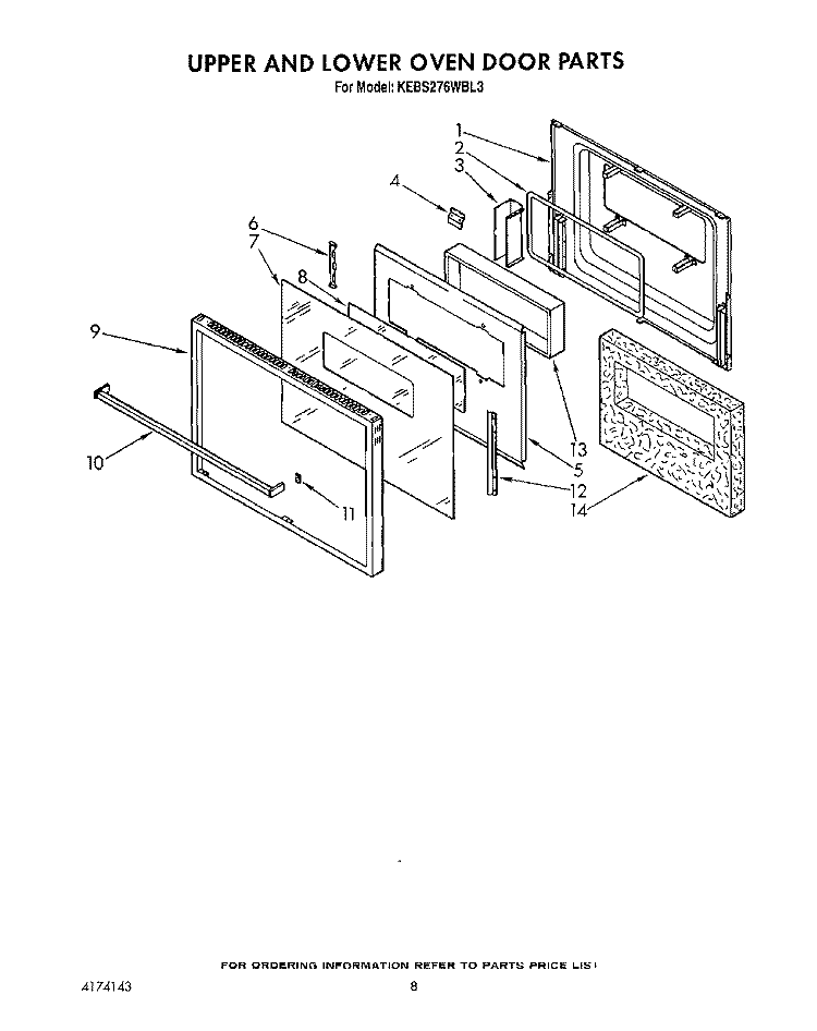 UPPER AND LOWER OVEN DOOR Diagram and Parts List for KEBS276WBL3  KitchenAid Wall Oven