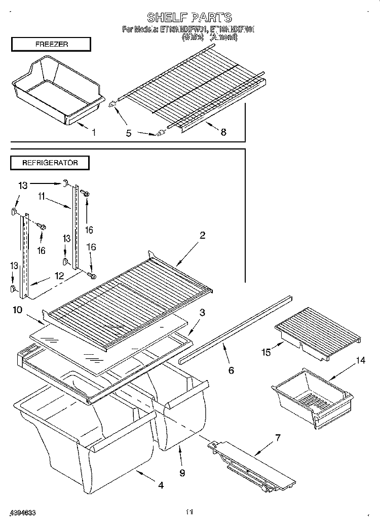 SHELF, LIT/OPTIONAL Diagram and Parts List for ET18NMXFN01  Whirlpool Refrigerator