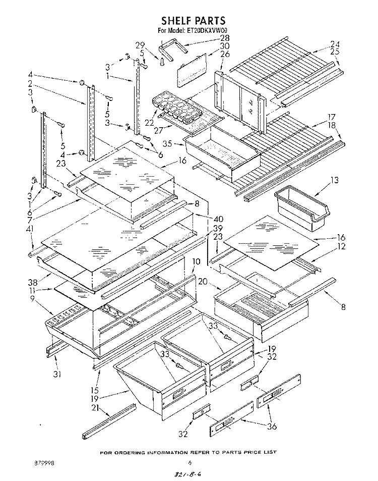 SHELF, LIT/OPTIONAL Diagram and Parts List for ET20DKXVF00  Whirlpool Refrigerator