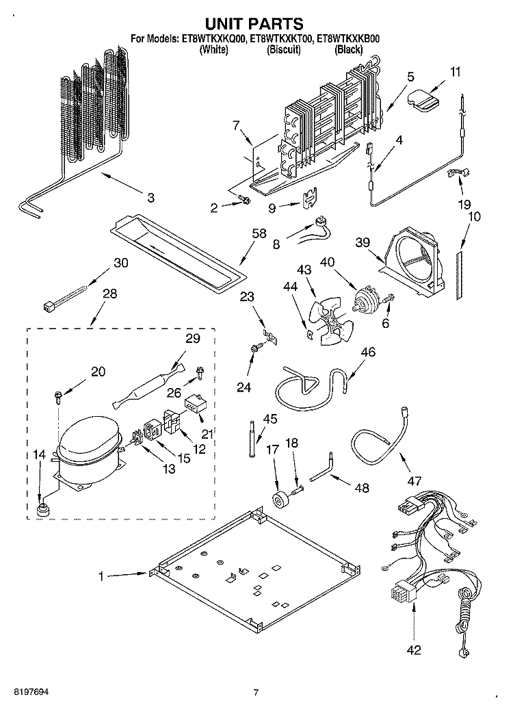 UNIT Diagram and Parts List for ET8WTKXKT00  Whirlpool Refrigerator