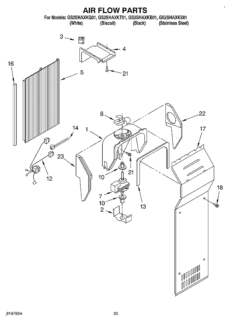 AIR FLOW, OPTIONAL Diagram and Parts List for GS2SHAXKT01  Whirlpool Refrigerator