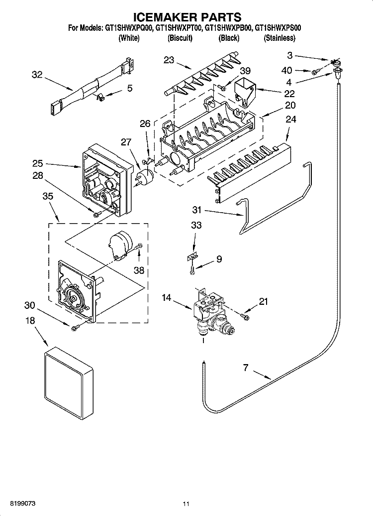 ICEMAKER PARTS Diagram and Parts List for GT1SHWXPT00  Whirlpool Refrigerator