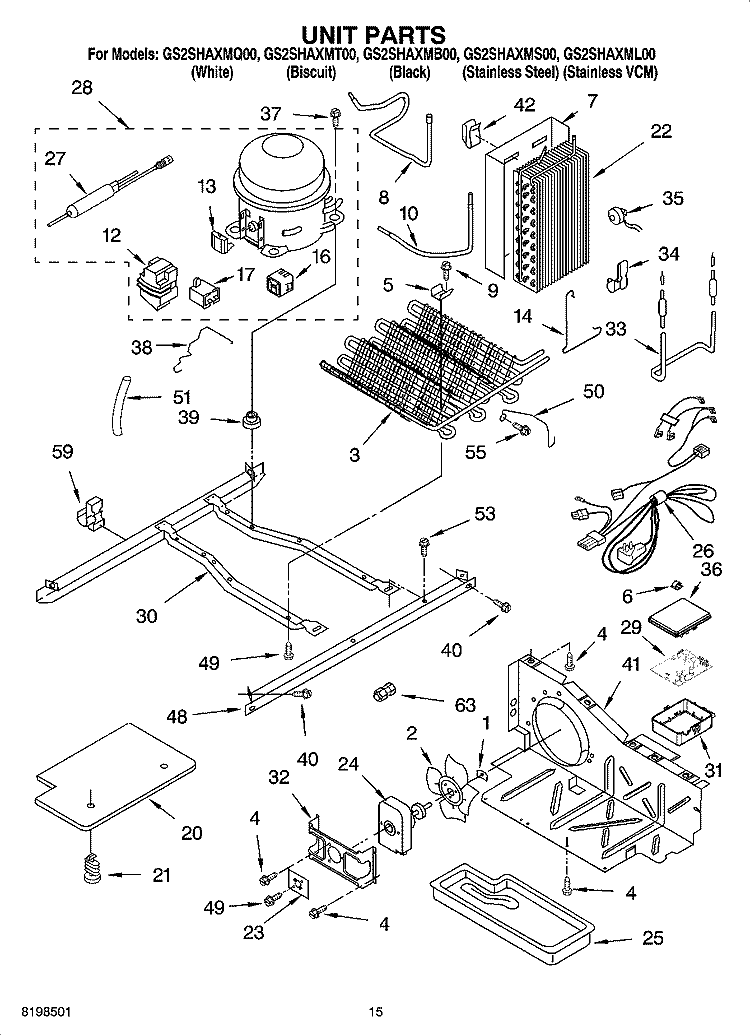 UNIT PARTS Diagram and Parts List for GS2SHAXMB00  Whirlpool Refrigerator