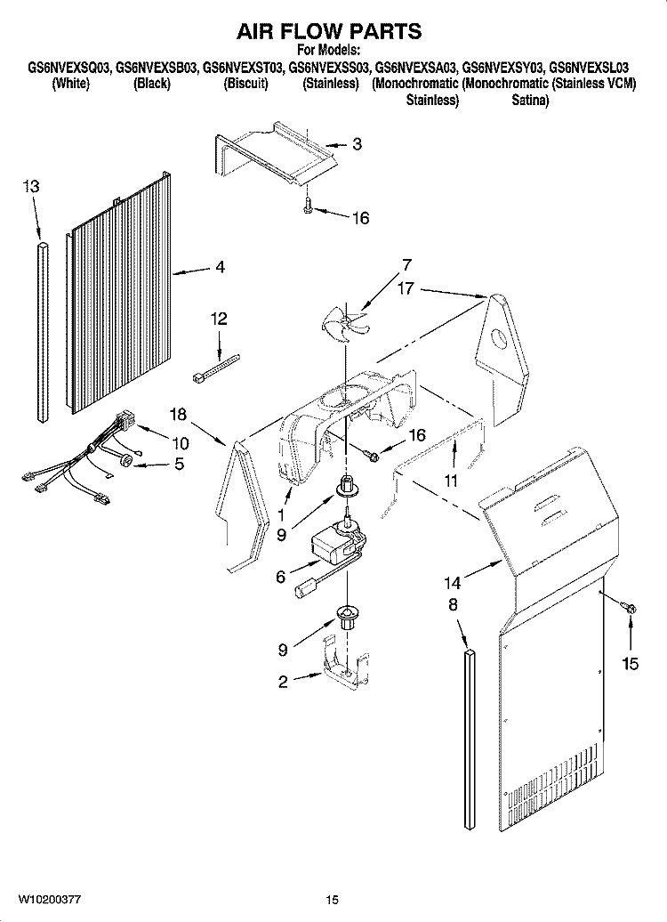 AIR FLOW PARTS Diagram and Parts List for GS6NVEXSS03  Whirlpool Refrigerator