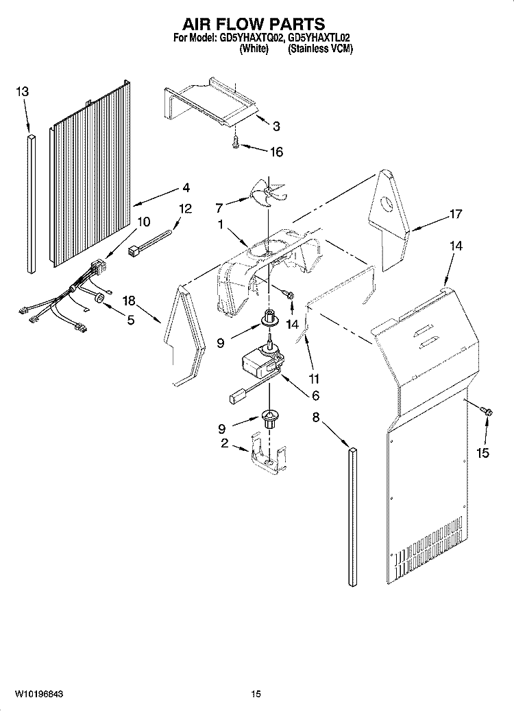 AIR FLOW PARTS Diagram and Parts List for GD5YHAXTL02  Whirlpool Refrigerator