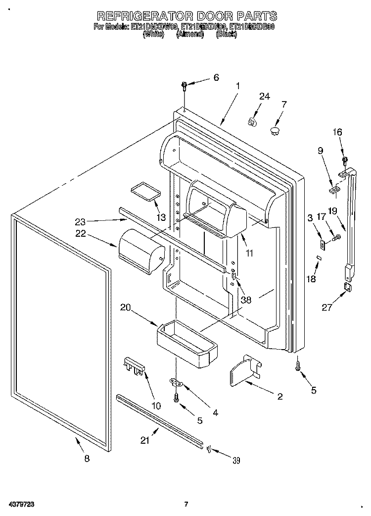 REFRIGERATOR DOOR Diagram and Parts List for ET21DMXDW00  Whirlpool Refrigerator