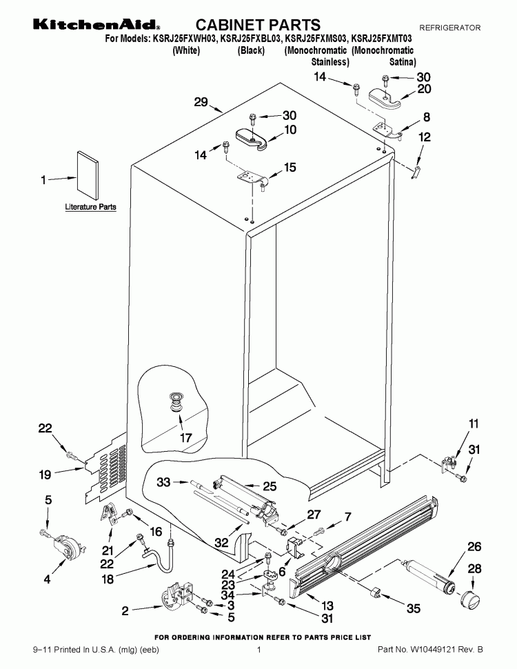 CABINET PARTS Diagram and Parts List for  KitchenAid Refrigerator