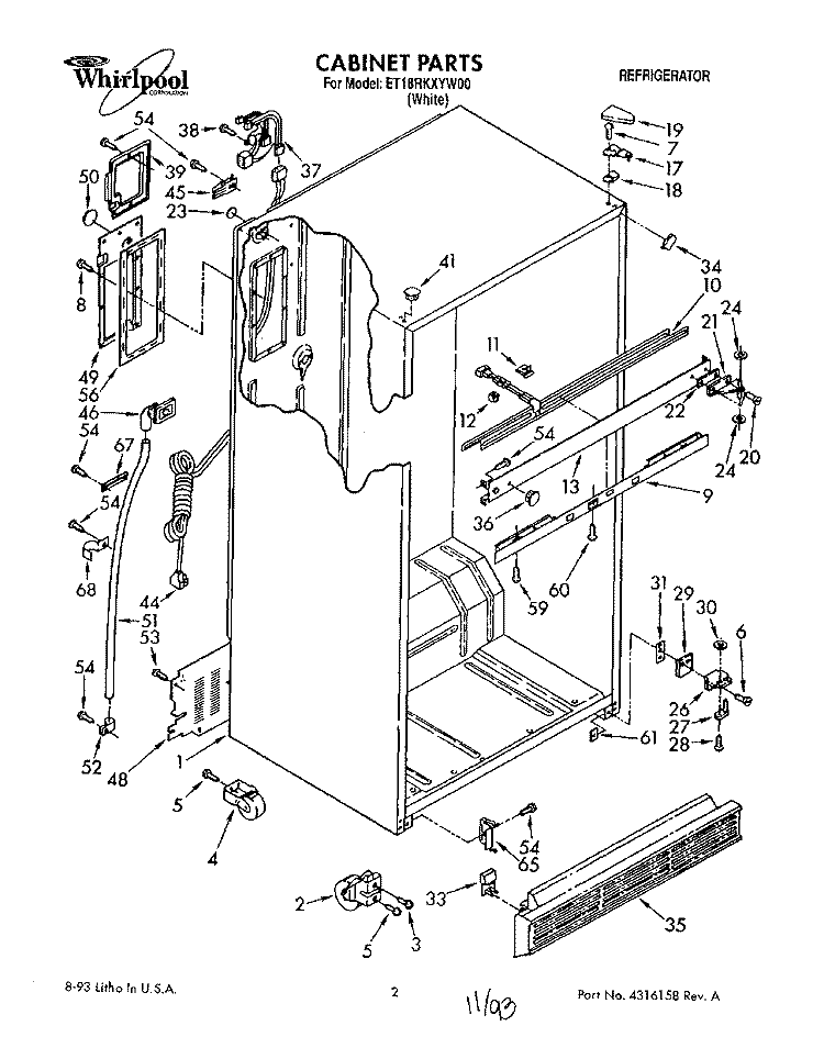 CABINET Diagram and Parts List for ET18RKXYN00  Whirlpool Refrigerator