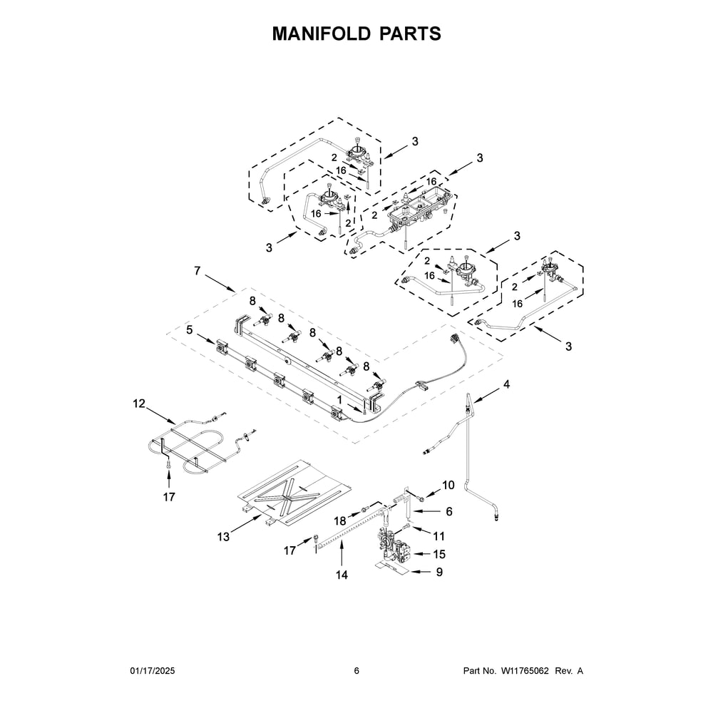 Manifold Parts Diagram and Parts List for  Whirlpool Range