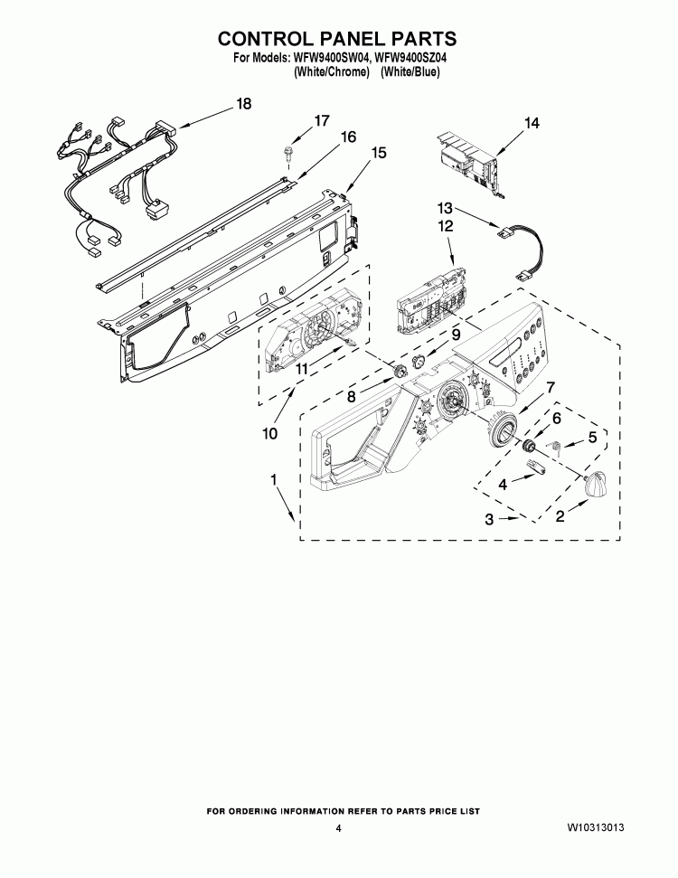 CONTROL PANEL PARTS Diagram and Parts List for  Whirlpool Washer