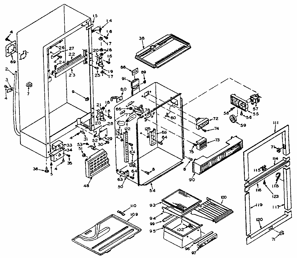 Cabinet Parts Diagram and Parts List for 106U16ESIM  Kenmore Refrigerator