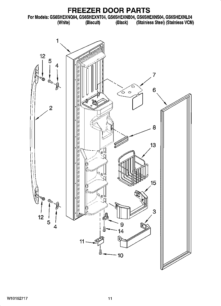 FREEZER DOOR PARTS Diagram and Parts List for GS6SHEXNQ04  Whirlpool Refrigerator