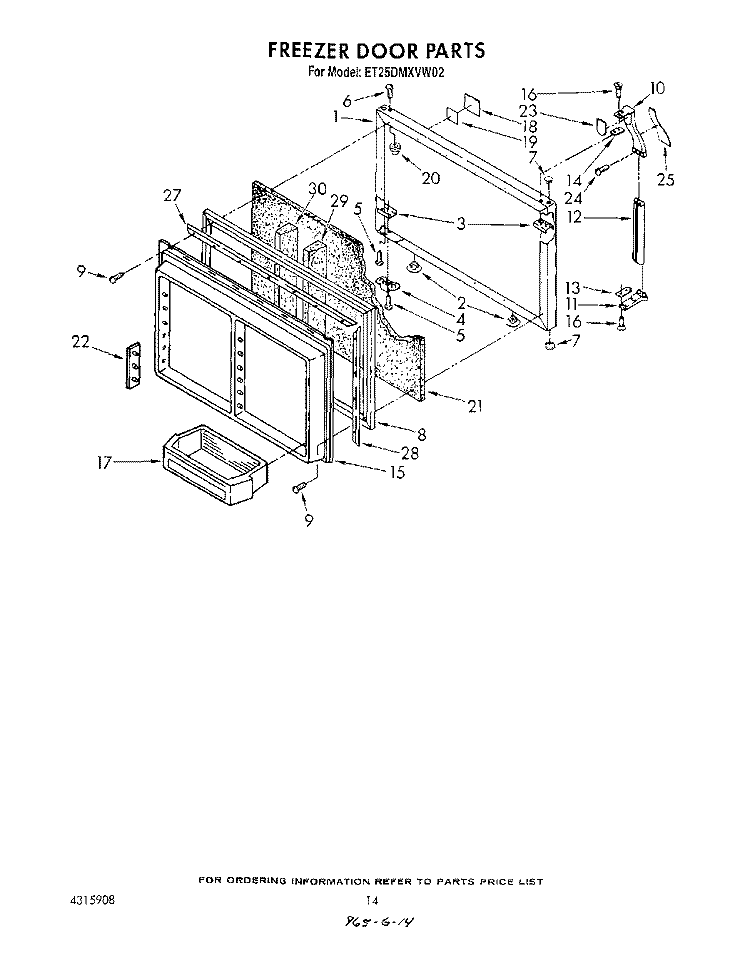 FREEZER DOOR Diagram and Parts List for ET25DMXVF02  Whirlpool Refrigerator
