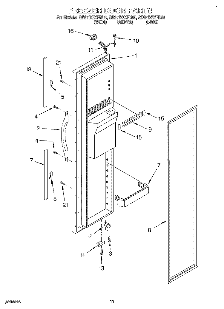 FREEZER DOOR Diagram and Parts List for GD27DQXFB00  Whirlpool Refrigerator