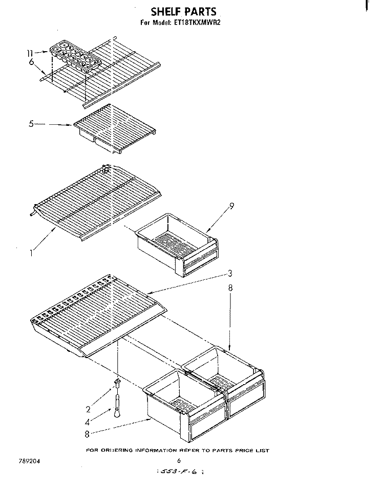SHELF Diagram and Parts List for ET18TKXMWR2  Whirlpool Refrigerator