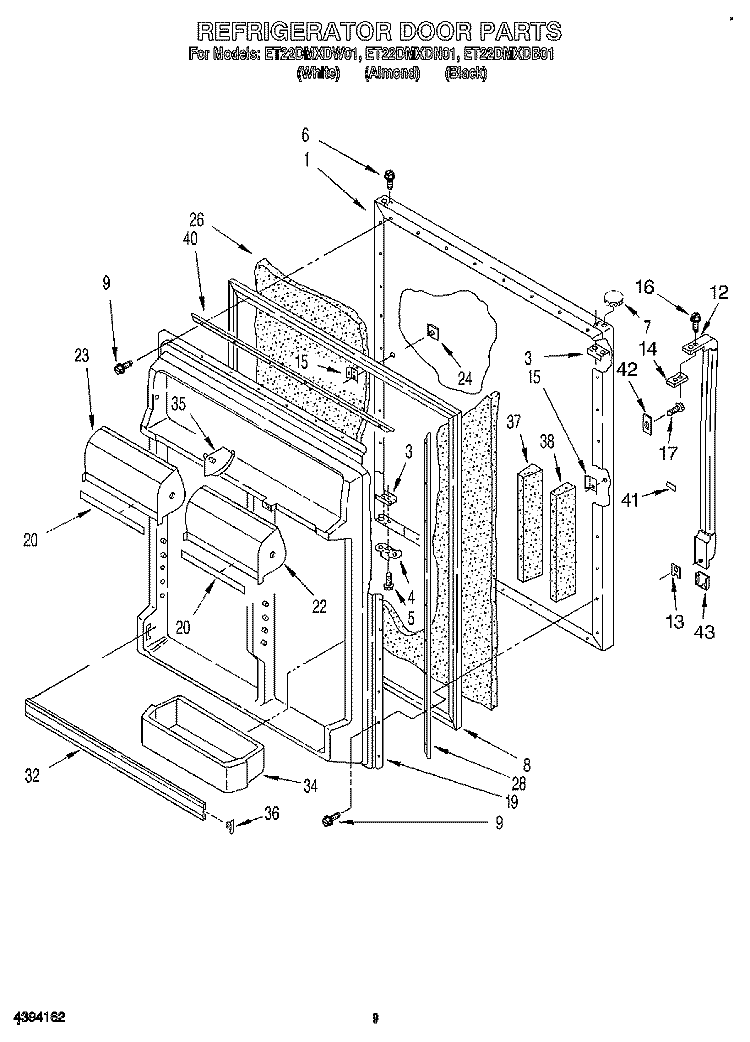 REFRIGERATOR DOOR Diagram and Parts List for ET22DMXDB01  Whirlpool Refrigerator