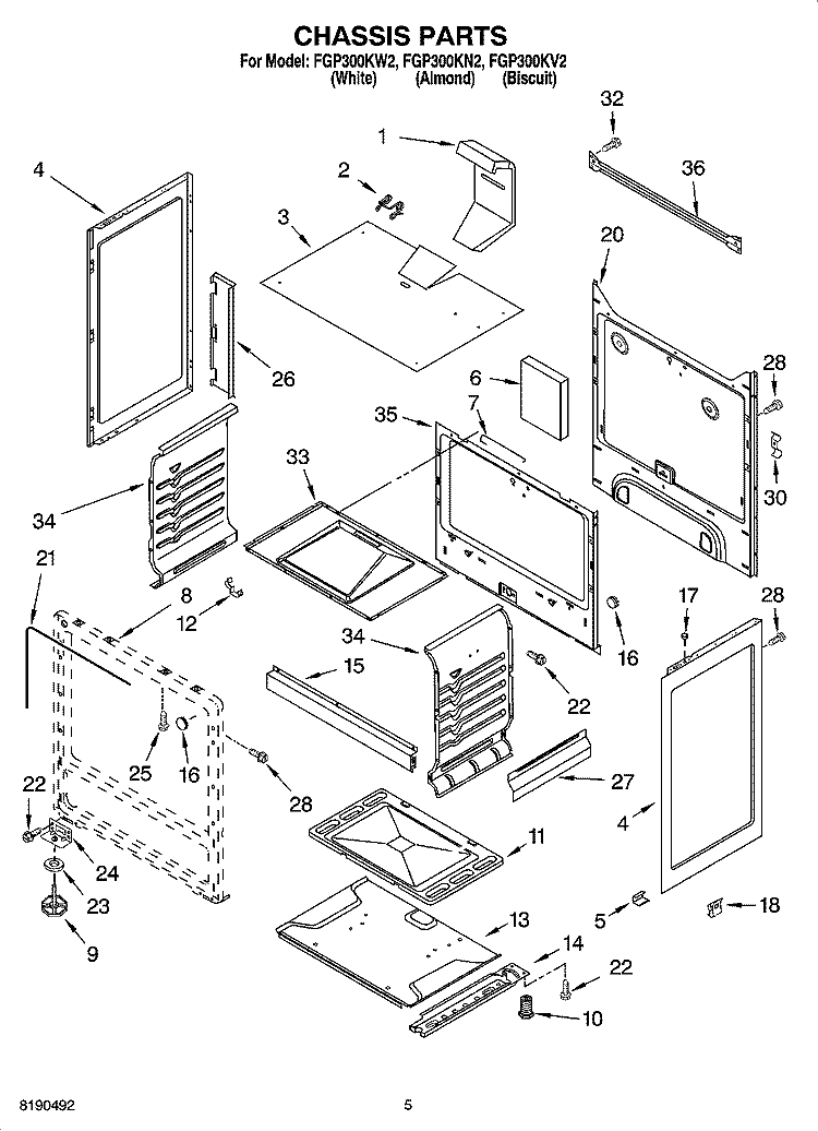CHASSIS PARTS Diagram and Parts List for  Roper Range