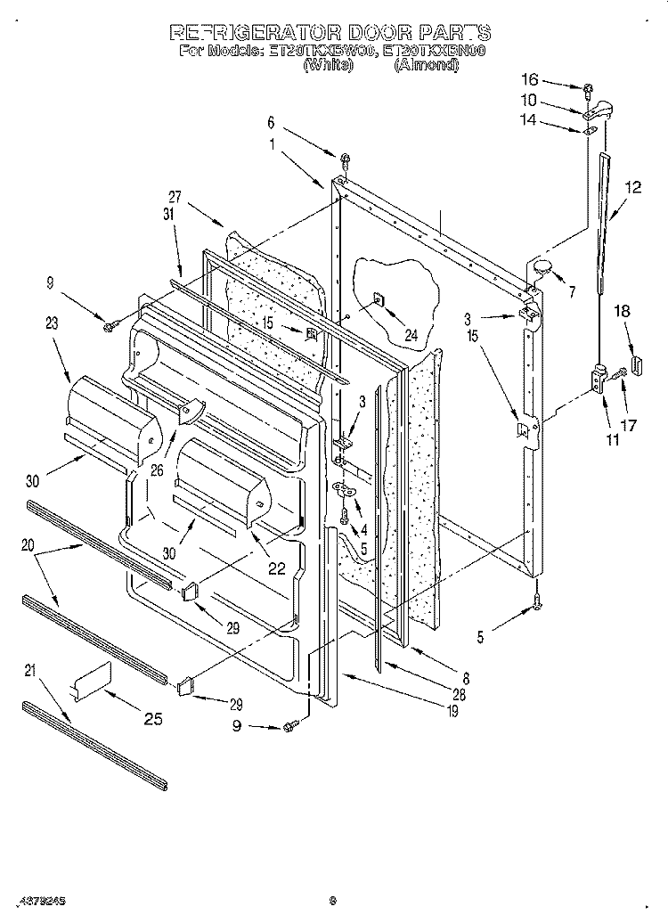 REFRIGERATOR DOOR, LIT/OPTIONAL Diagram and Parts List for ET20TKXBN00  Whirlpool Refrigerator