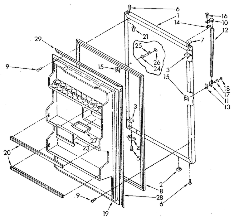 Refrigerator Door Diagram and Parts List for ET18JKXSN04  Whirlpool Refrigerator