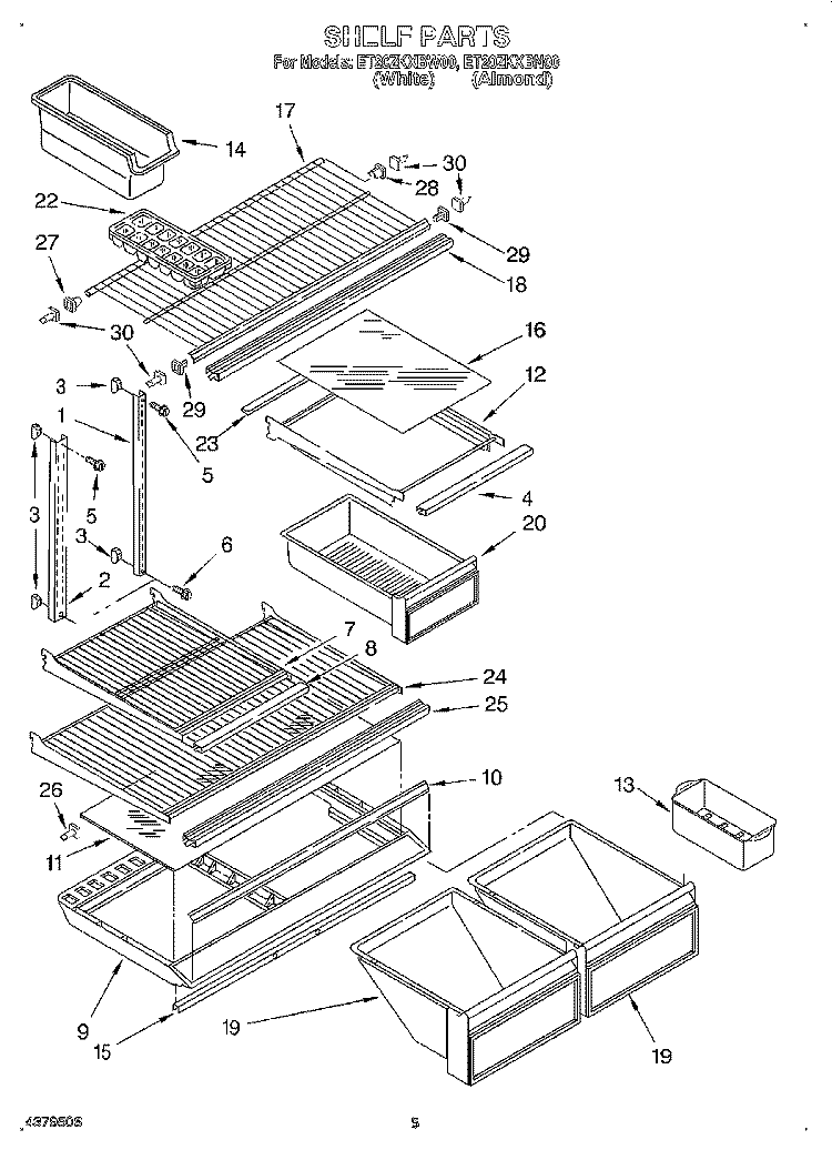 SHELF Diagram and Parts List for ET20ZKXBW00  Whirlpool Refrigerator