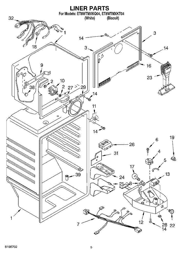 LINER PARTS Diagram and Parts List for ET8WTMXKT04  Whirlpool Refrigerator